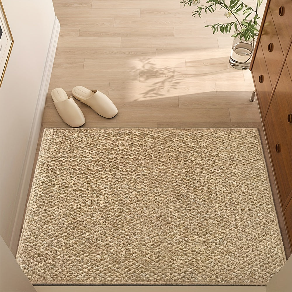 Soft, absorbent door mat with a jute-like texture that is easy to clean. Ideal for both indoor and outdoor use, perfect for entryways, bedrooms, and beyond.