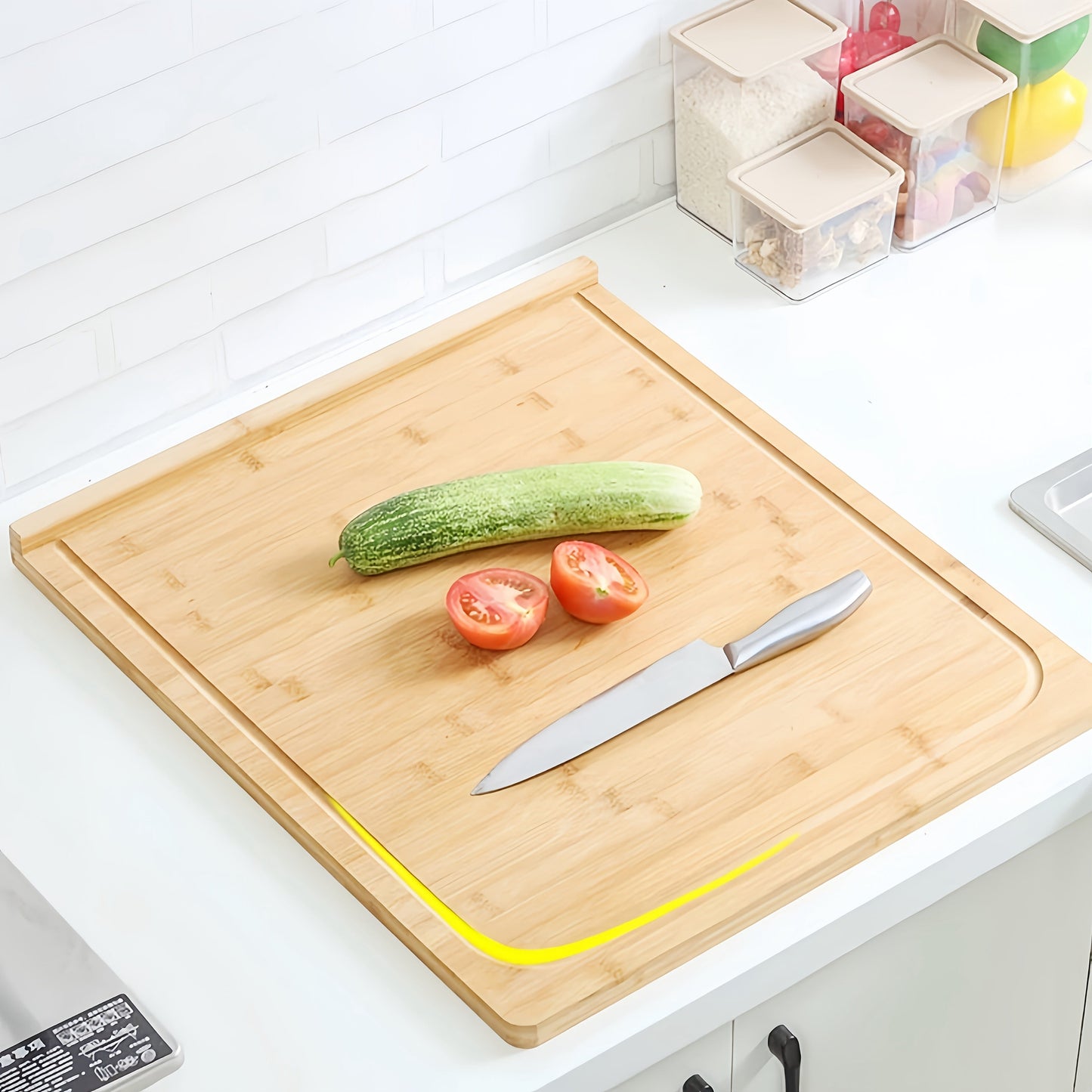 Large Bamboo Cutting Board for Kitchen and Outdoor Use - Perfect for Preparing Meals in any Setting - Versatile Chopping Board for Various Foods - Great for Restaurants, Camping, and Picnicking