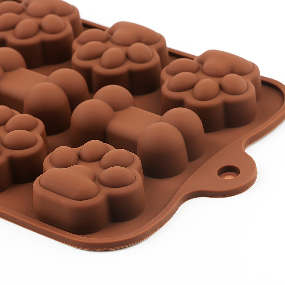 Set of 2 Puppy Dog Paw Baking Pan and Dog Bone Chocolate Mold - Non-Stick Food Grade Silicone Mold for Chocolate, Candy, Jelly, Ice Cubes, and DIY Baking Tools