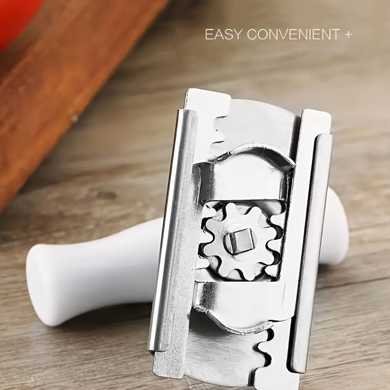 Stainless steel jar opener with adjustable grip for easy lid opening - essential kitchen tool.