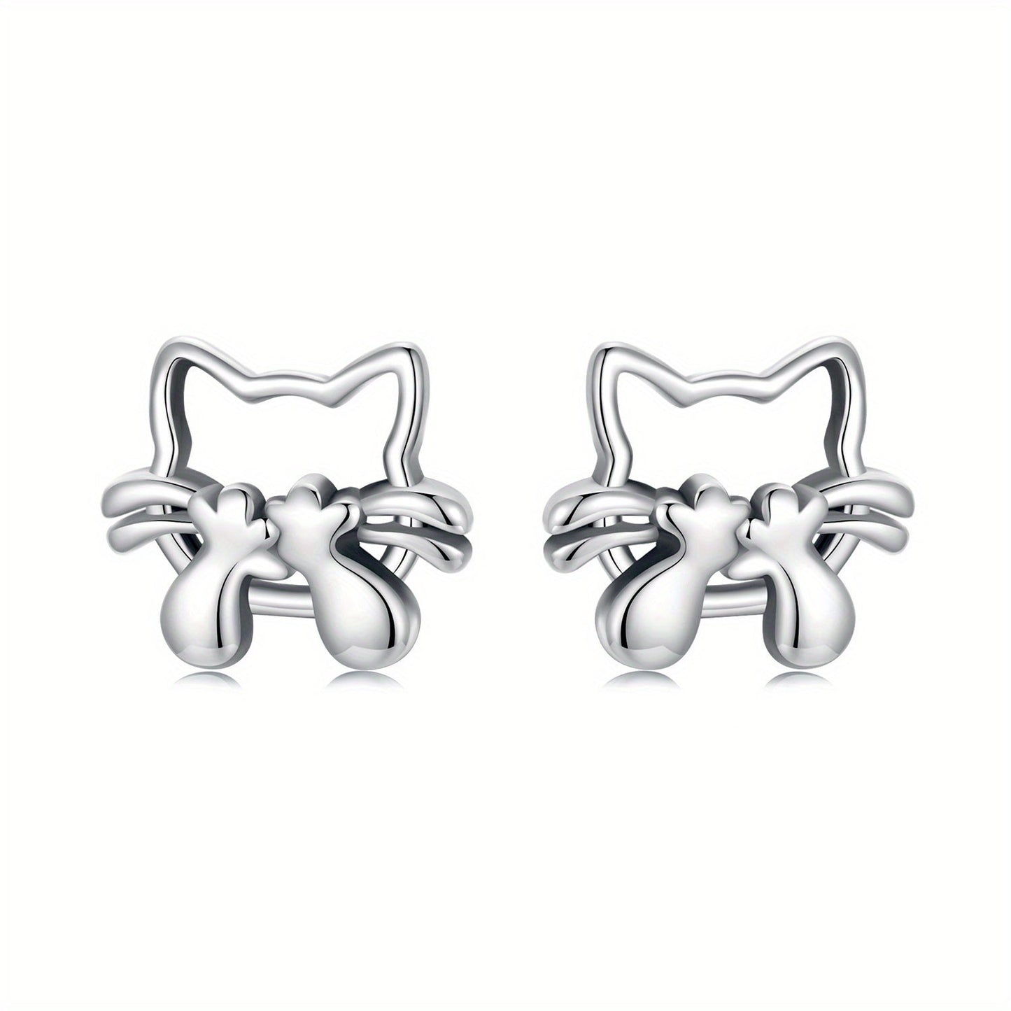 925 Sterling Silver Cute Cartoon Cat Stud Earrings, Hypoallergenic Fashion Jewelry for Women - Perfect for Daily Wear or as a Gift for Girlfriend, Lover, Friend, or Yourself.