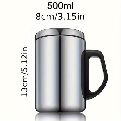 Dual-walled stainless steel coffee mug with lid maintains temperature for 6 hours - ideal gift for any time of year.