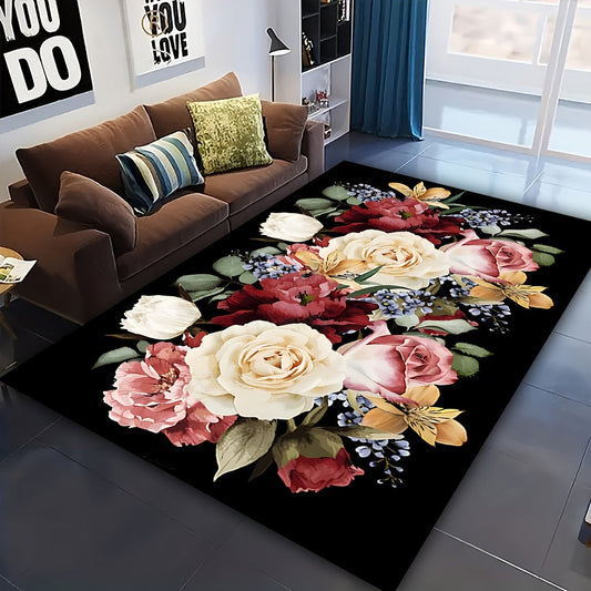 Soft Crystal Velvet Vintage Floral Area Rug - Non-Slip, Easy to Clean, Ideal for Any Room, Indoor/Outdoor Entrance Mat in Various Sizes