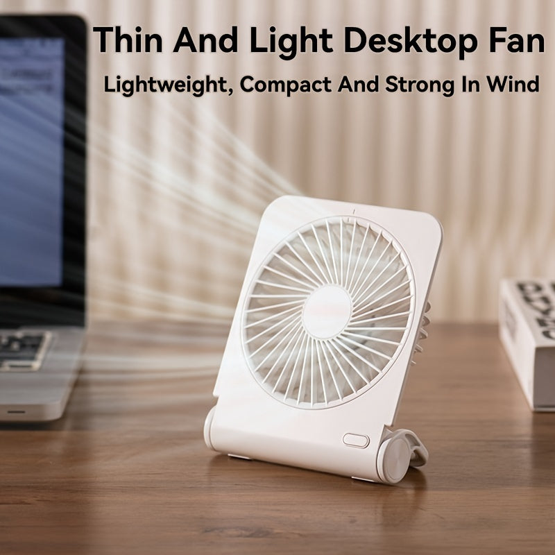 Get ready for summer with this convenient and adorable Desktop Slim Mini Fan! This ultra-quiet USB fan is perfect for your office desk, living room, or even while you're on the go. Featuring four-speed wind power and a built-in battery for fast charging