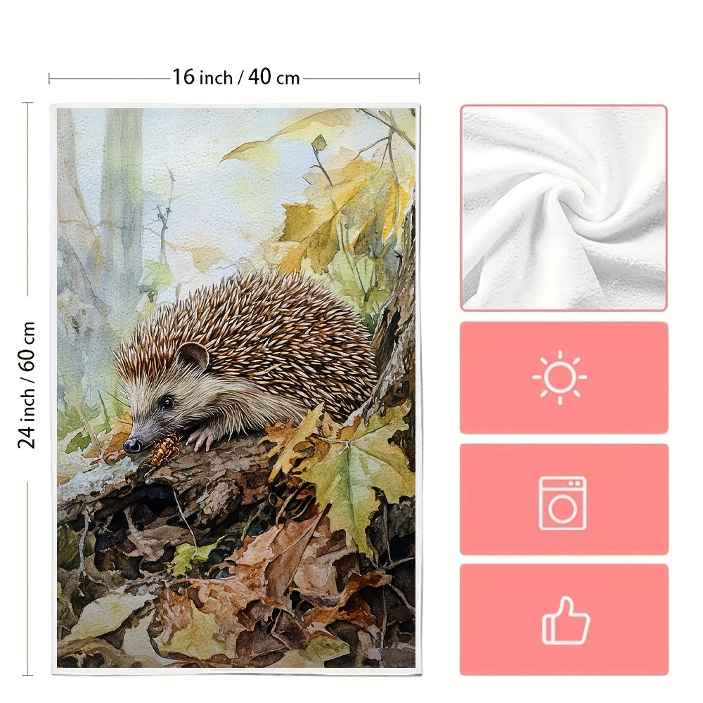 Set of 2 Kitchen Towels with Ultra Soft Fabric, Featuring the Gentle Rustle of a Hedgehog Searching for Insects, Highly Absorbent and Perfect for Holiday Decor, Machine Washable, 16x24 Inches - Item Code: 2KYSYS1218629