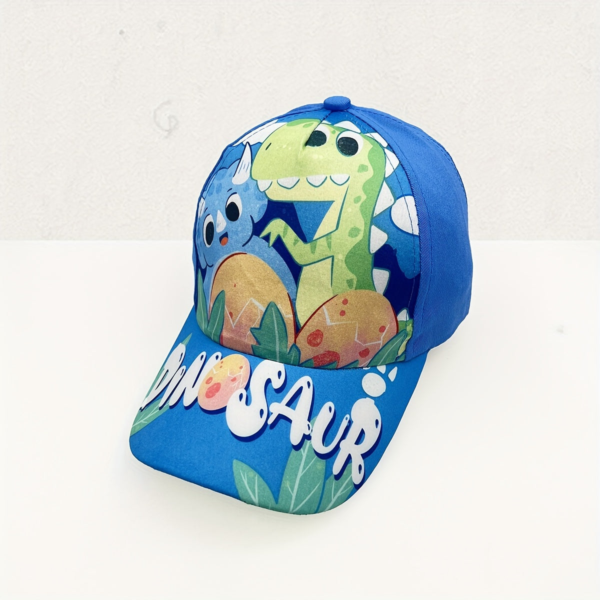 Adjustable cartoon dinosaur print baseball cap for boys and girls.