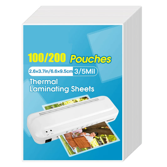 100/200pcs 3/5mil Thermal Laminating Pouches, 2.6 x 3.7 inches, Clear Plastic Sheets for Business Cards, Photos & Notes, Fits All Laminators