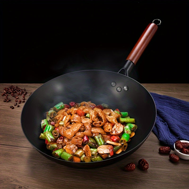 Premium 13-Inch Cast Iron Skillet - Non-Stick, Rust-Resistant Round Bottom Wok Ideal for Serving 2-4 People - Great for Home Cooking and Restaurant Use