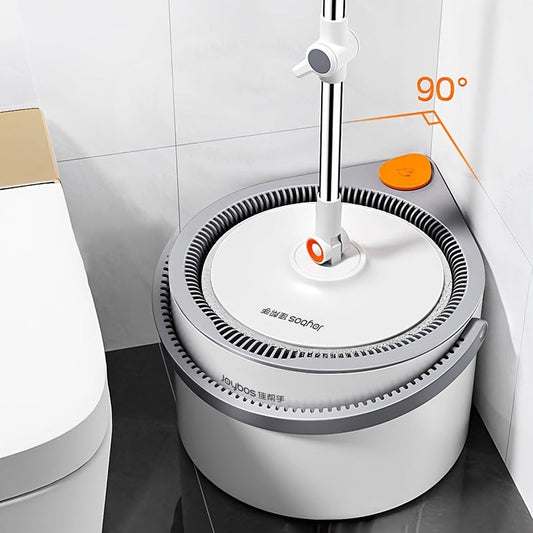 Experience the convenience of the Joybos Spin Mop and Bucket Set, featuring 2 Microfiber Pads. This stainless steel set is designed for wet and dry use on various floors throughout your home, including the bedroom, kitchen, living room, and bathroom. Say