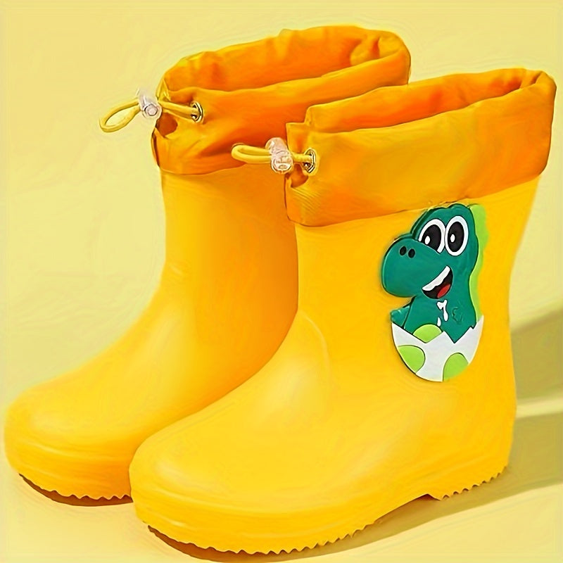 Children's cartoon rain boots, PVC water shoes, long boot style, for boys and girls ages 14 and under, suitable for outdoor school use.