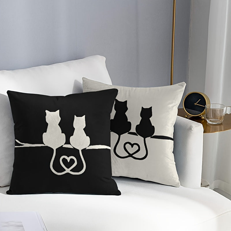 Stylish Black & White Cat Patterned Pillowcase- Super Soft, Reversible Design, Easy Zip Closure- Ideal for Couch, Bed, Car Decoration- Washable, Durable Polyester Fabric- 44.96 x 44.96 cm, Pillow Core Not Included- Enhance Your Home Decor Room Decor