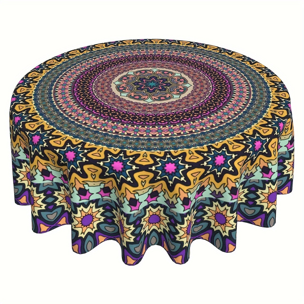 1 piece Bohemian Mandala Round Tablecloth - Waterproof Polyester for Kitchen, Dining, Holidays, Picnics, Camping