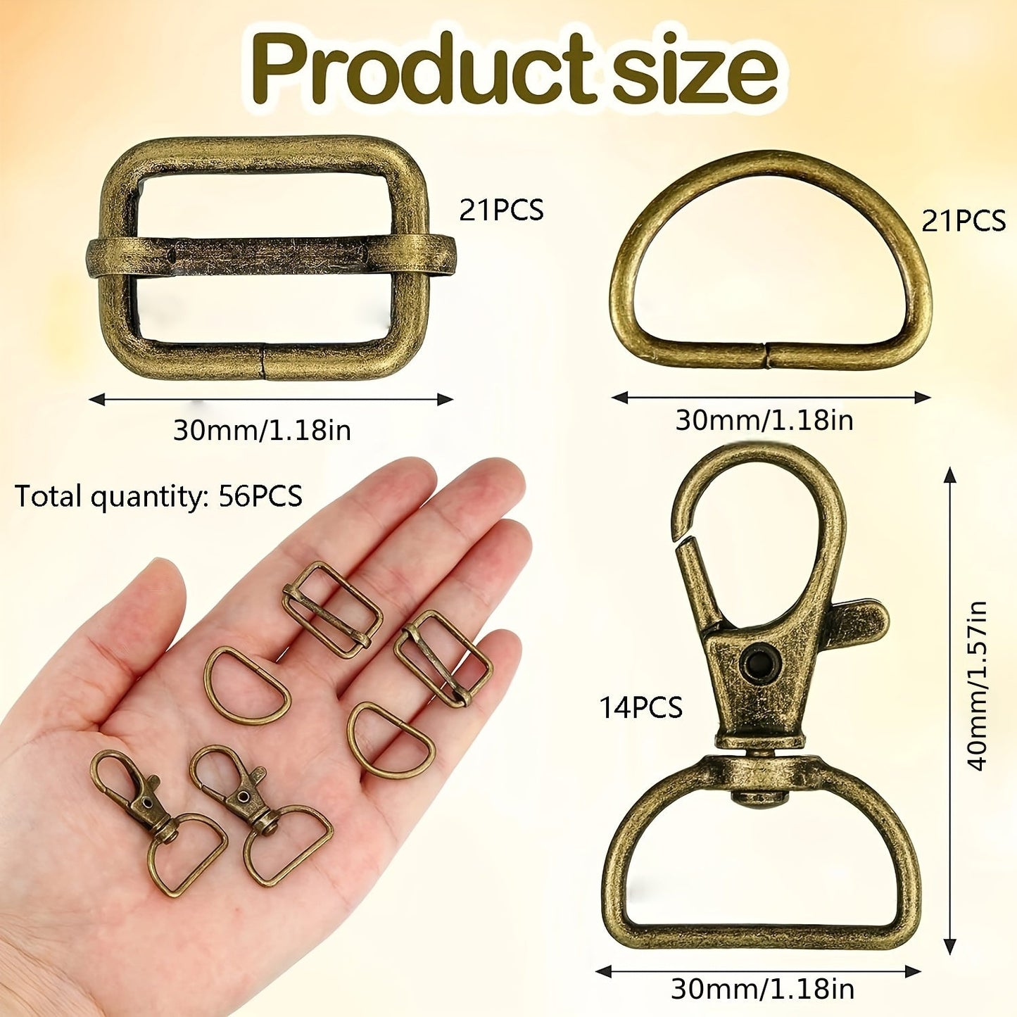 Set of 56 Bronze 30mm Metal Rotating D-Shaped Buckles, Zinc Alloy Jewelry Making Tool, No Plating, Ideal for crafting Hardware Purse Buckles.