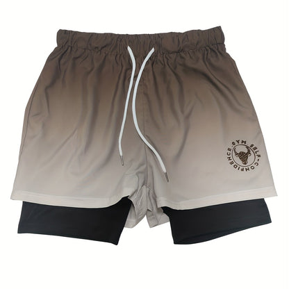 Men's 2-in-1 double layer ombre shorts for summer gym training.