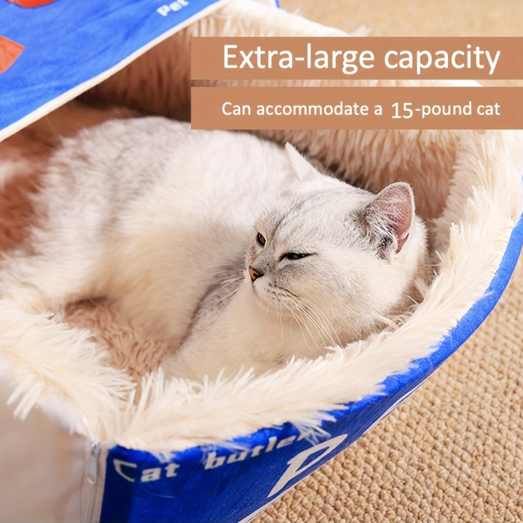 Cozy fully enclosed cat bed, perfect for all seasons. Ideal gift for cats, providing a warm home.