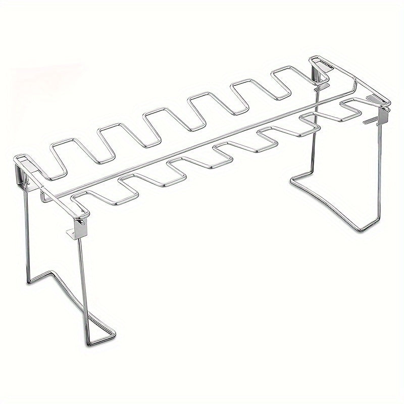 Vertical Stainless Steel Rack for Chicken Legs & Wings - Convenient Foldable Stand for BBQ, Smoker, or Oven - Perfect for Picnics, Camping, and Cooking - Compact Kitchen Tool for Easy Storage