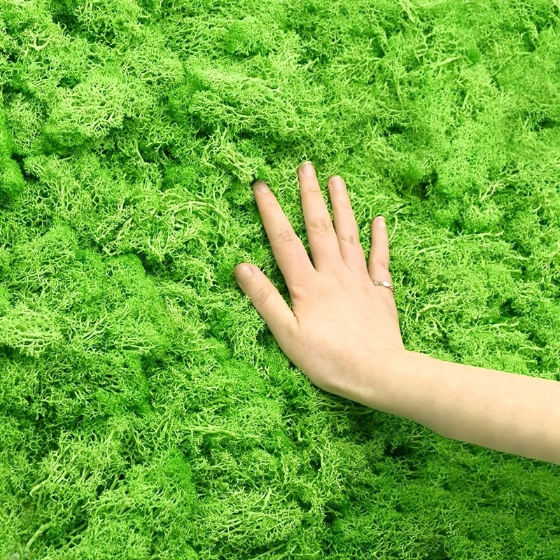 30g vibrant green faux moss grass for home decor, DIY crafts, and holiday decorations. Made of plastic, no container included. Ideal for living room walls and garden accents.