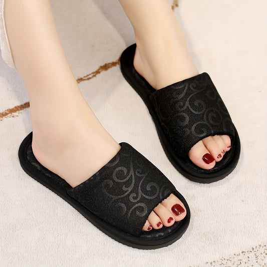 Vintage style open toe slippers for women, comfortable indoor footwear.