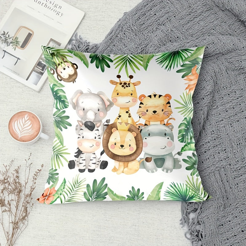 Jungle animal themed throw pillowcase for kids' room decoration, cushion not included.