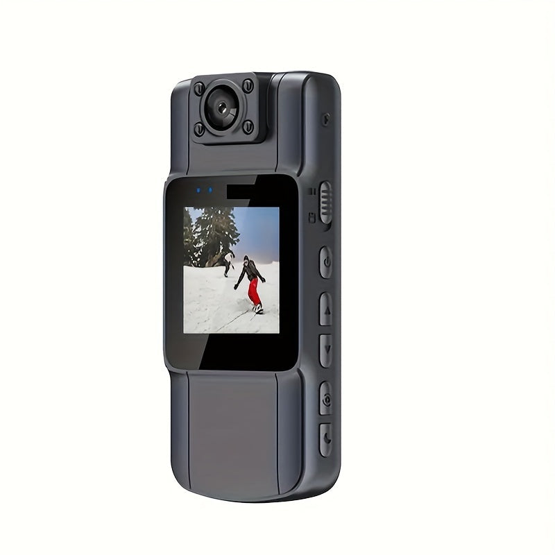 Wearable Full HD Body Camera with Rotatable Lens, Wide Angle, Night Vision, and IPS Screen for Riding, Sports, and Travel. Features USB/Battery Power and Rechargeable Lithium Polymer. Compatible with Laptops.