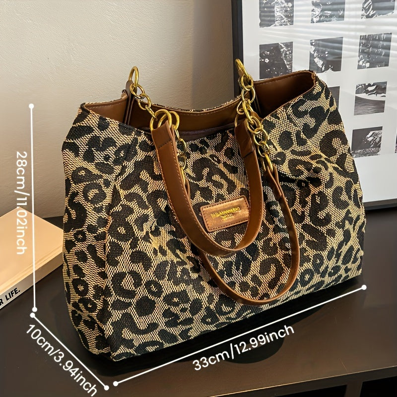 Stylish Leopard Print Tote Bag with Zip Closure for Work, School & Shopping