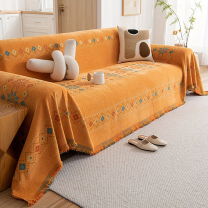 Boho-style sofa cover for all seasons with non-slip feature, suitable for bedroom, office, living room, and home decor.