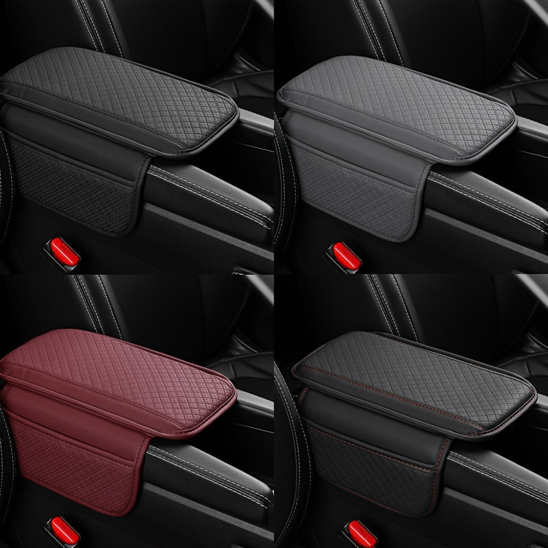 One Universal Car Armrest Cushion features Dual Side Pockets, PU Leather with Tension Mount Storage Organizer for Phone and Cards. Suitable for Ages 14 and up, this Center Console Pad Protector is the perfect Interior Accessory for your vehicle.