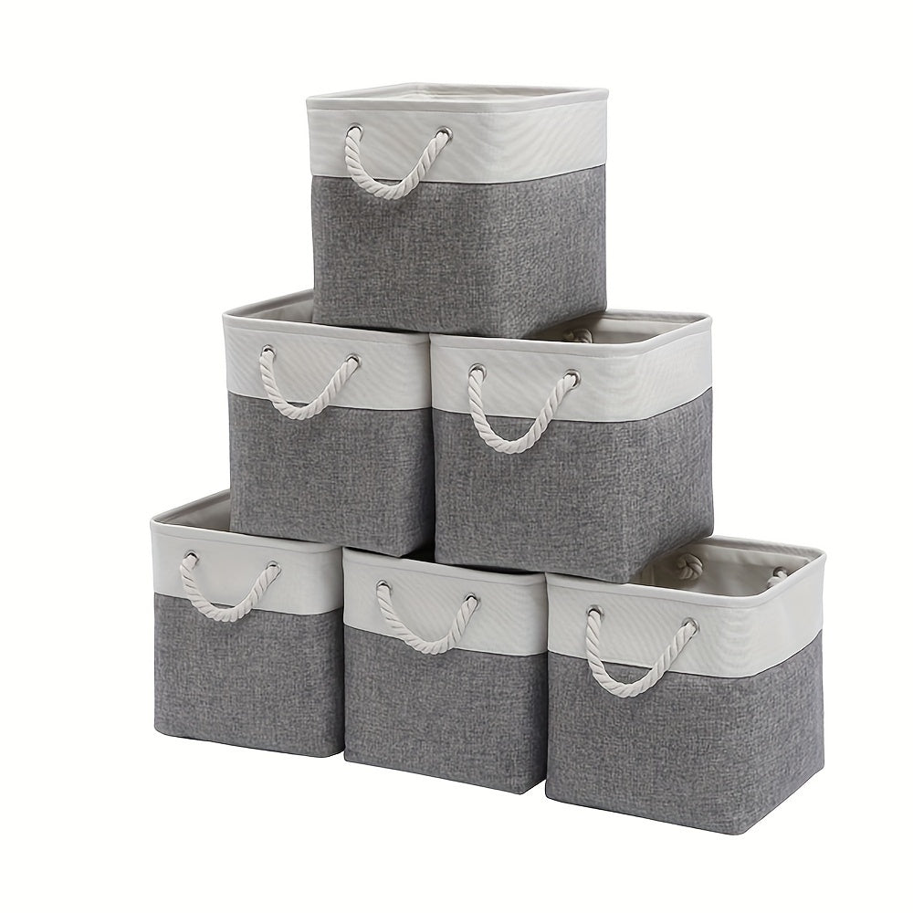 Six classic fabric storage bins with handles, 33.02x33.02 cm, for home and office use, closet organization and storage.