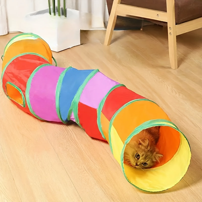 Foldable fabric maze with multiple tunnels for cats - fun exercise and hideaway playhouse for indoor cats