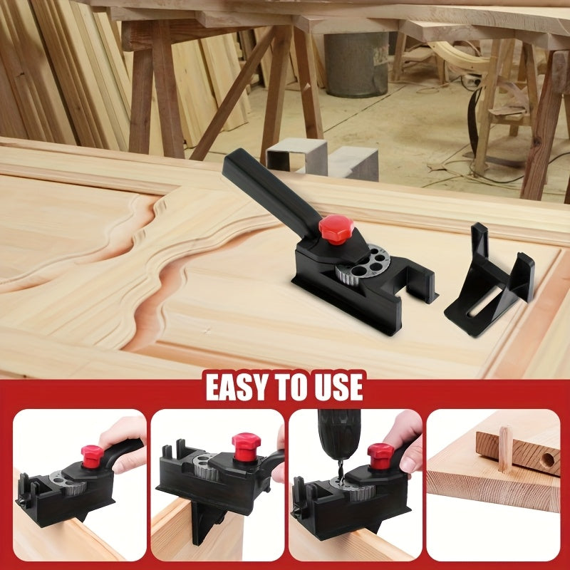 Handheld Doweling Jig Kit for Accurate Hole Drilling, Durable Plastic Construction.