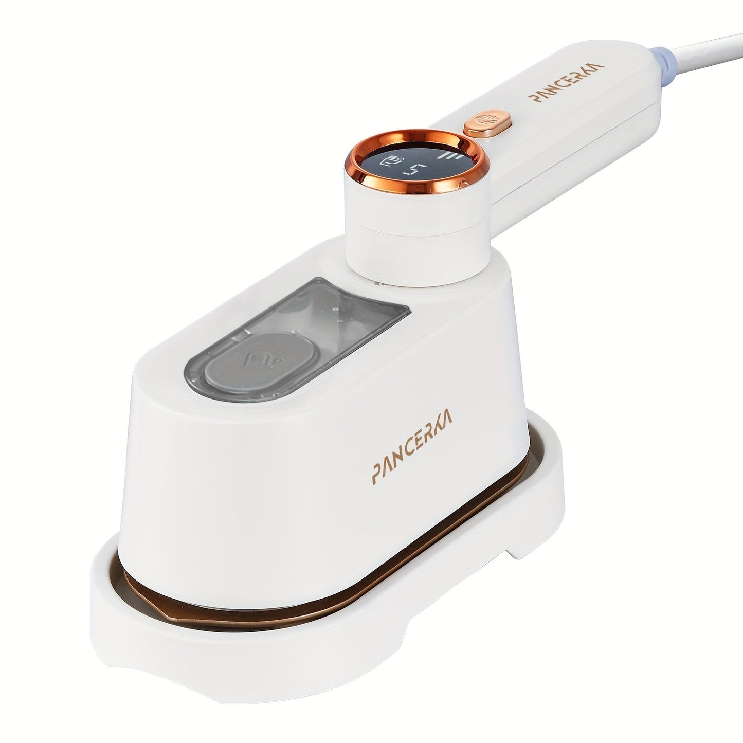 1 piece of 2-in-1 Handheld Garment Steamer Iron with a 1050W power, large soleplate, LED display, and 3 adjustable steam levels. Made of metal and plastic, this fabric wrinkle remover is travel-ready with a 220-240V EU plug.