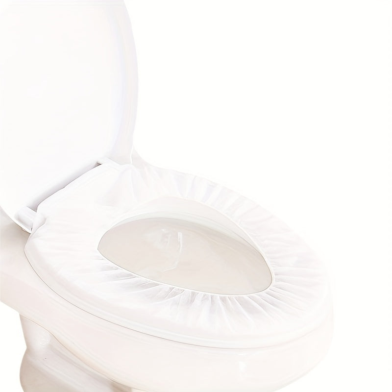 Disposable toilet seat covers in packs of 10, 20, 30, or 50. Individually wrapped with premium elastic strap for portability. Waterproof, stain-proof, and non-slip for travel, home, or potty training. Ideal as a gift for teenagers.