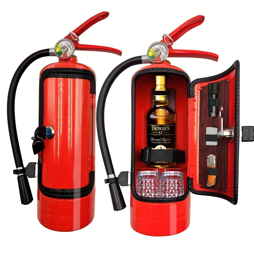 Unique Red Mini Bar in the Shape of a Fire Extinguisher - Artisan Metal Wine Cabinet for Whiskey Lovers, Ideal Present for the Holidays