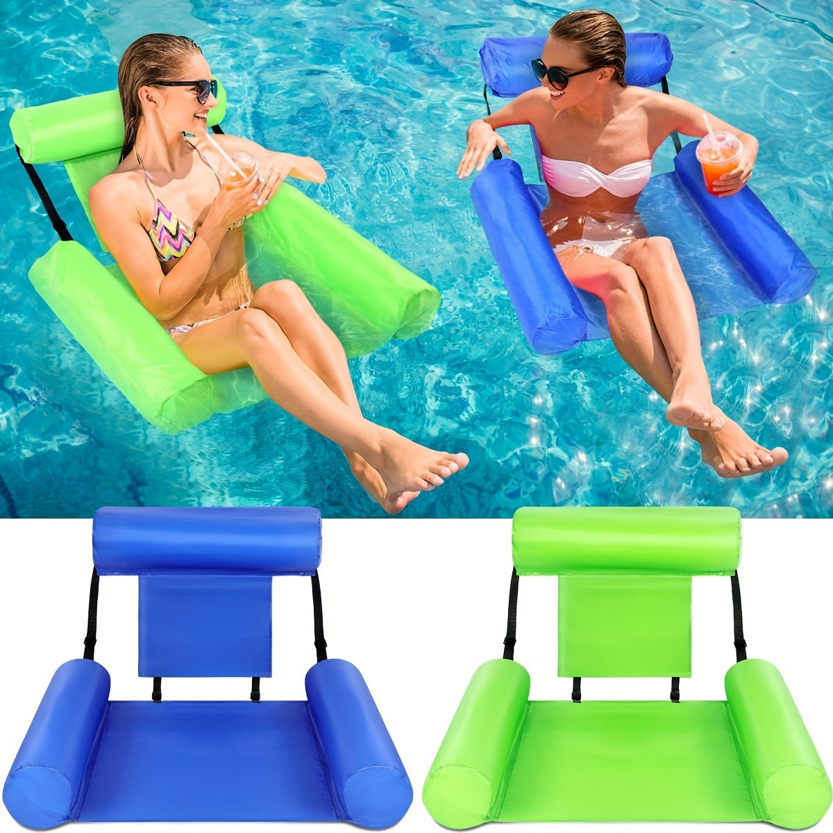 Adults can relax on this durable, vibrant inflatable pool float chair with armrests and head support, perfect for beach, lake, or pool use.