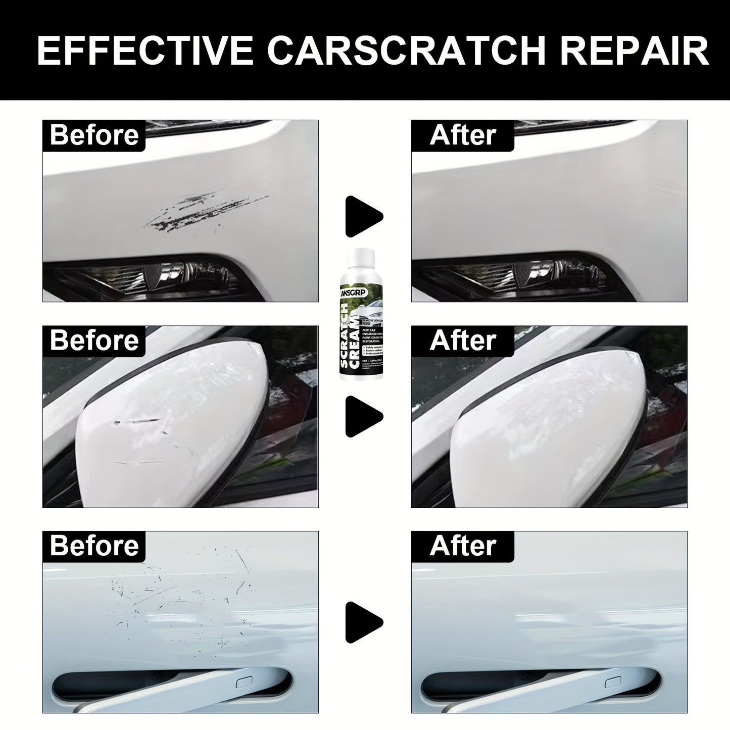 Upgrade your car's appearance with our Scratch Repair Kit that includes a paste for polishing and waxing to remove scratches and restore the paint's finish.