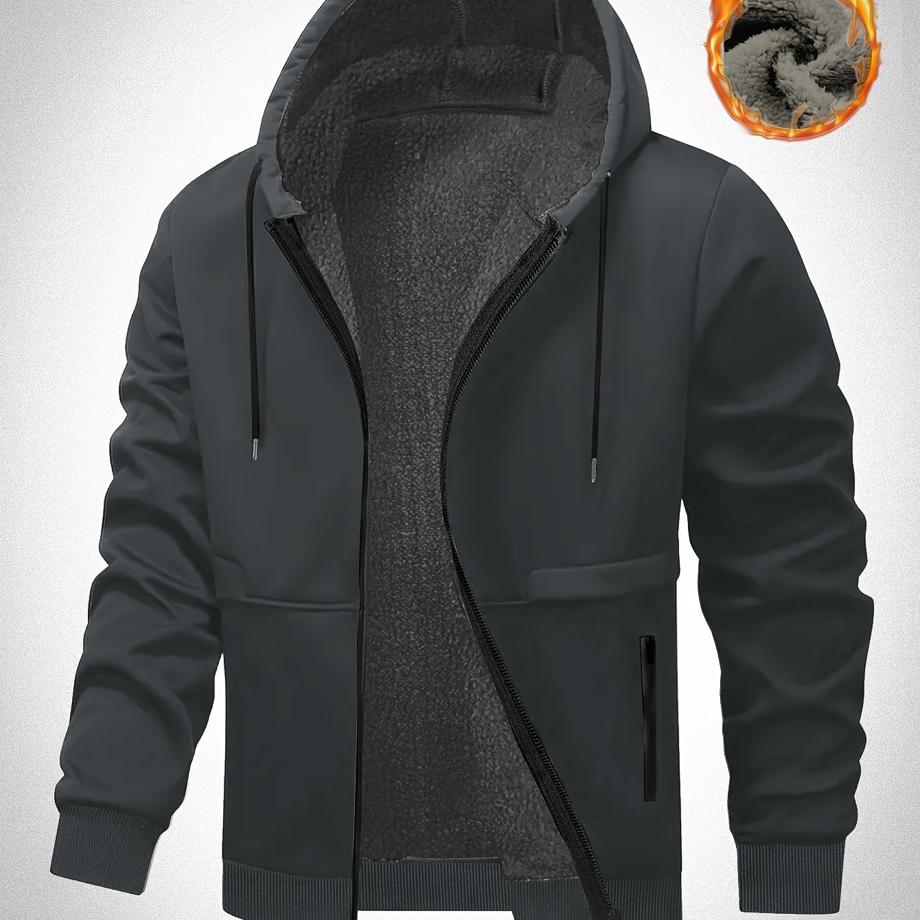 Plus Size Men's Hooded Jacket with Fleece Lining, Cozy for Fall/Winter