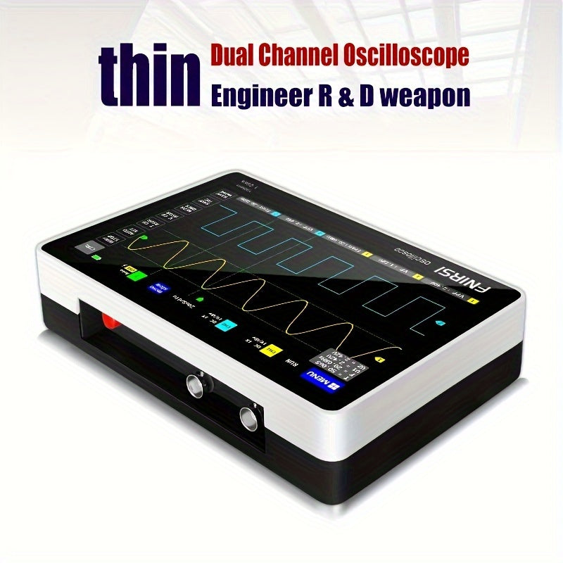 FINRSI 1013D Двухканальный цифровой осциллограф оснащен 7-дюймовым TFT LCD сенсорным экраном, частотой дискретизации 100 МГц 1 ГSa/с, интеллектуальной защитой от выгорания, перезаряжаемой батареей, USB.