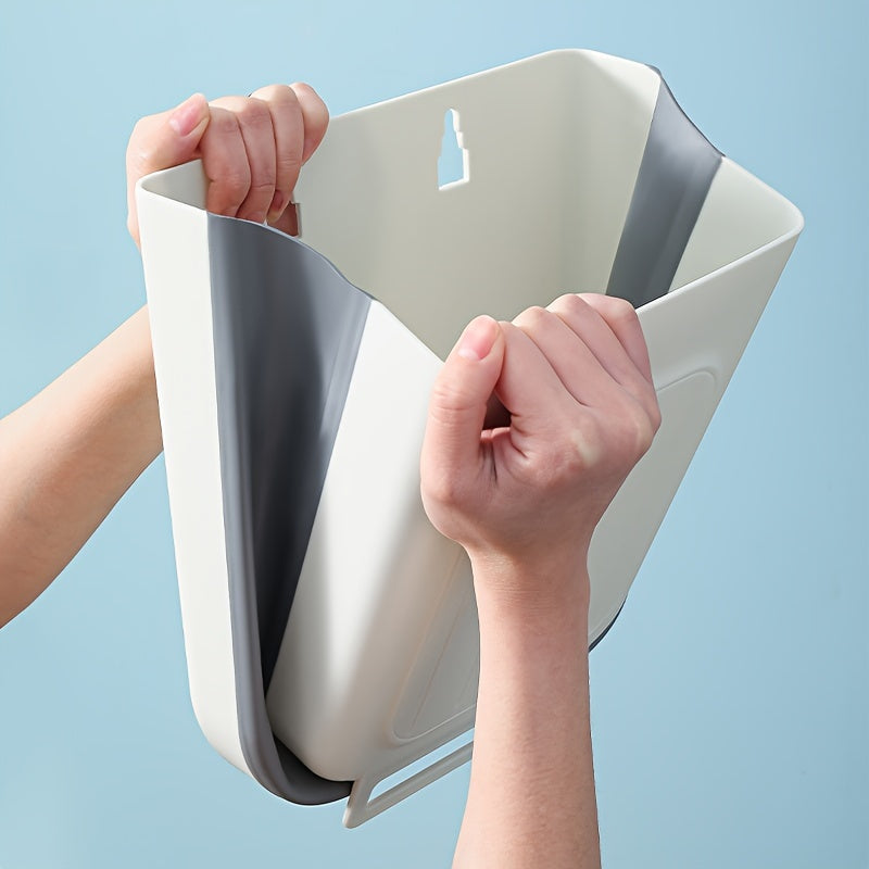 Kitchen foldable trash can for hanging in cabinets, with thickened large diameter and no bending needed. Essential kitchen accessory.