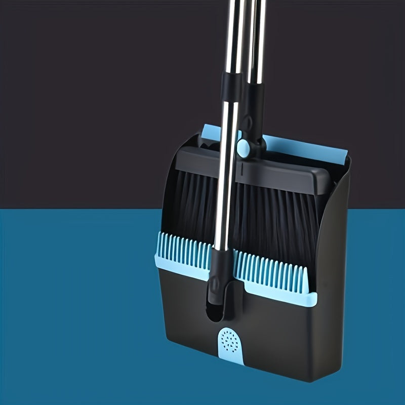 The Household Broom and Dustpan Combo Set features a long handle, rotatable broom head, and built-in scraper. Its upright standing design ensures efficient cleaning, making it ideal for the living room and bedroom. This set also includes cleaning tools