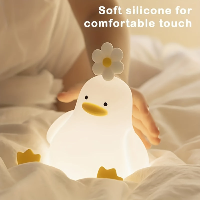 Charming Flower Duck LED Night Light - Rechargeable with Adjustable Brightness, Ideal for Setting a Relaxing Bedroom Ambiance & Thoughtful Gift Option