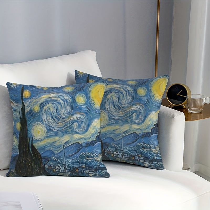 Van Gogh Starry Night Pillowcase: Soft & Cozy, Double-Sided Design - 44.96x44.96 cm, Ideal for Home Decor and Events. (Insert Not Included)