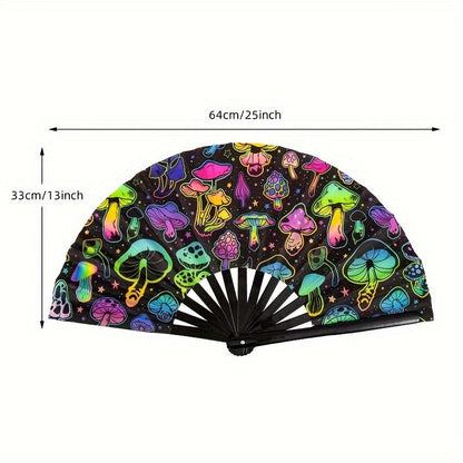 This UV Glow Rave Hand Fan is perfect for festivals and parties. It's a large folding fan that is suitable for events like Halloween and carnival. With its rainbow design, it's a great accessory for any costume. It's easy to use with a click handheld