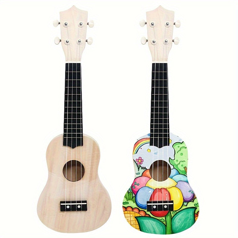 Build your own ukulele with DIY kit, includes basswood body, fretboard, and panel. Perfect for beginners and enthusiasts to customize with paintable surface.