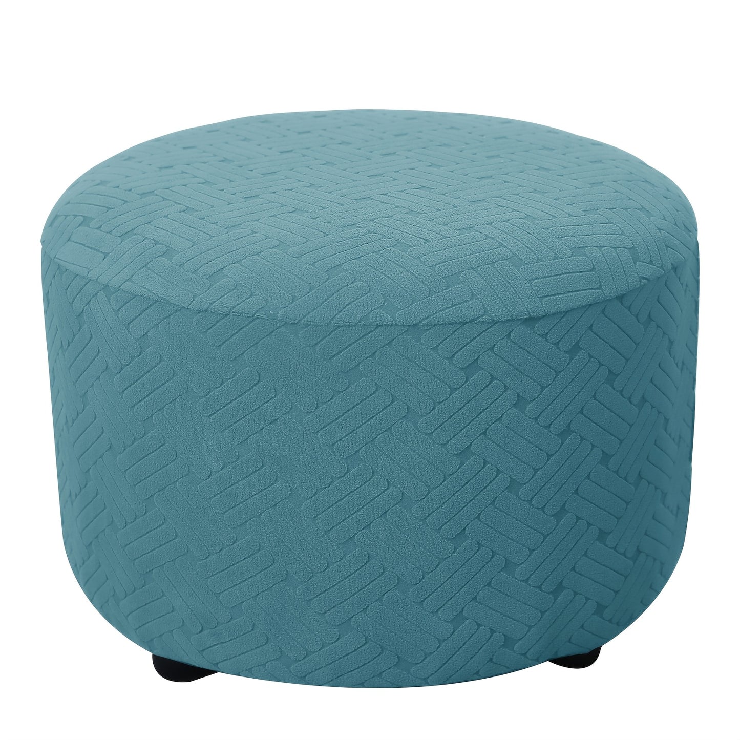 Round Jacquard footrest cover with high elasticity, suitable for foyer, living room, and bedroom. Anti-stain, anti-dust, and resistant to cat scratch and dog claw. Made of 200g plaid fabric, suitable for all seasons.