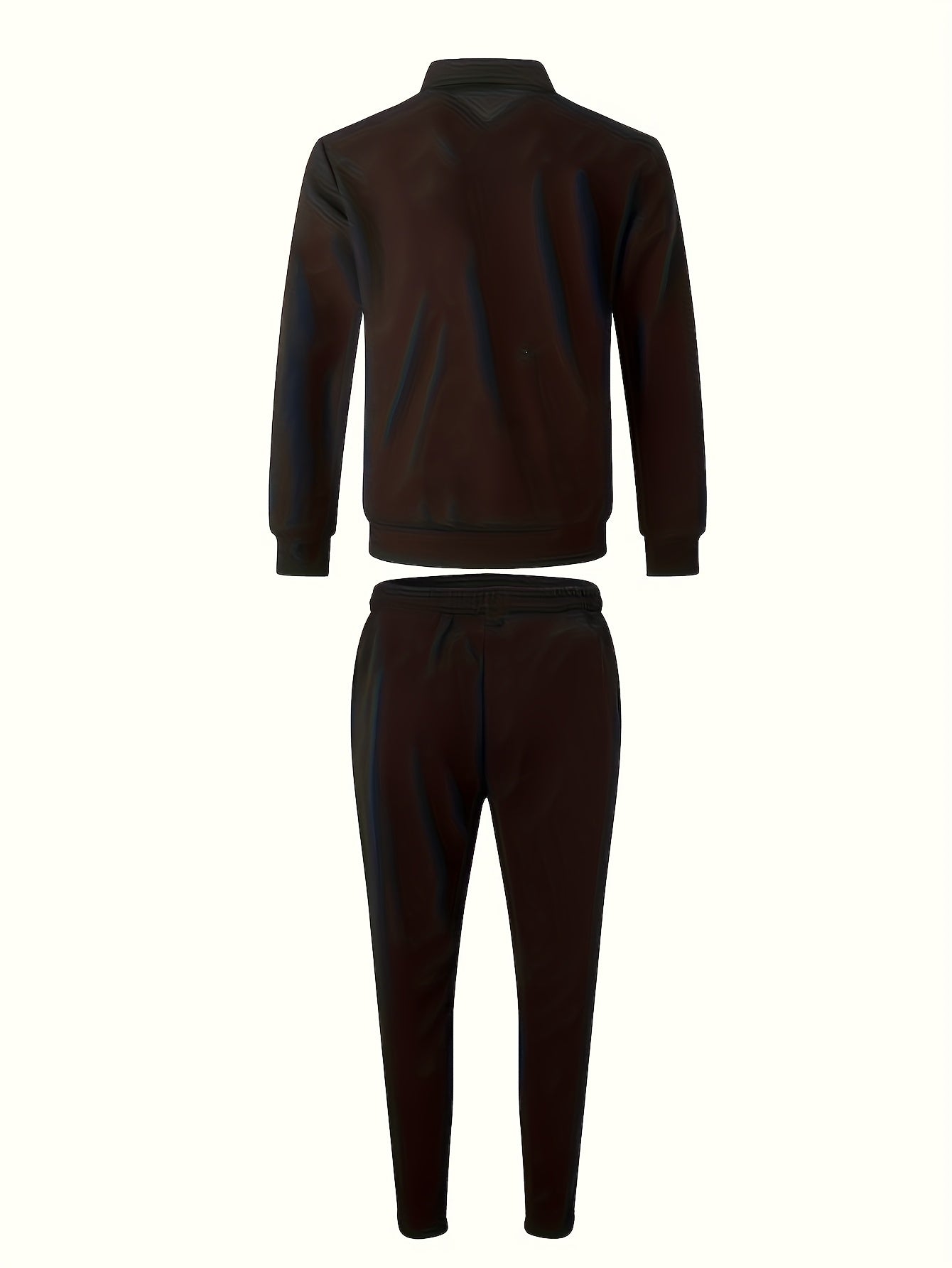 Men's Casual Sports Set with Polyester Knit Fabric, Solid Color, Regular Fit, Zip Closure, for Spring/Autumn Collection.