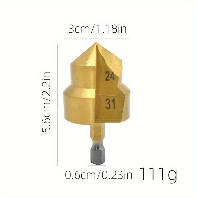 Set of 3 high-speed steel step drill bits with 20/25/32mm sizes and hex shank for reaming water pipes and opening holes.