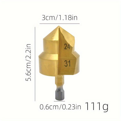 3-piece high-speed steel step drill bit set, 20/25/32mm with hexagonal shank for expanding and opening holes in water pipes.