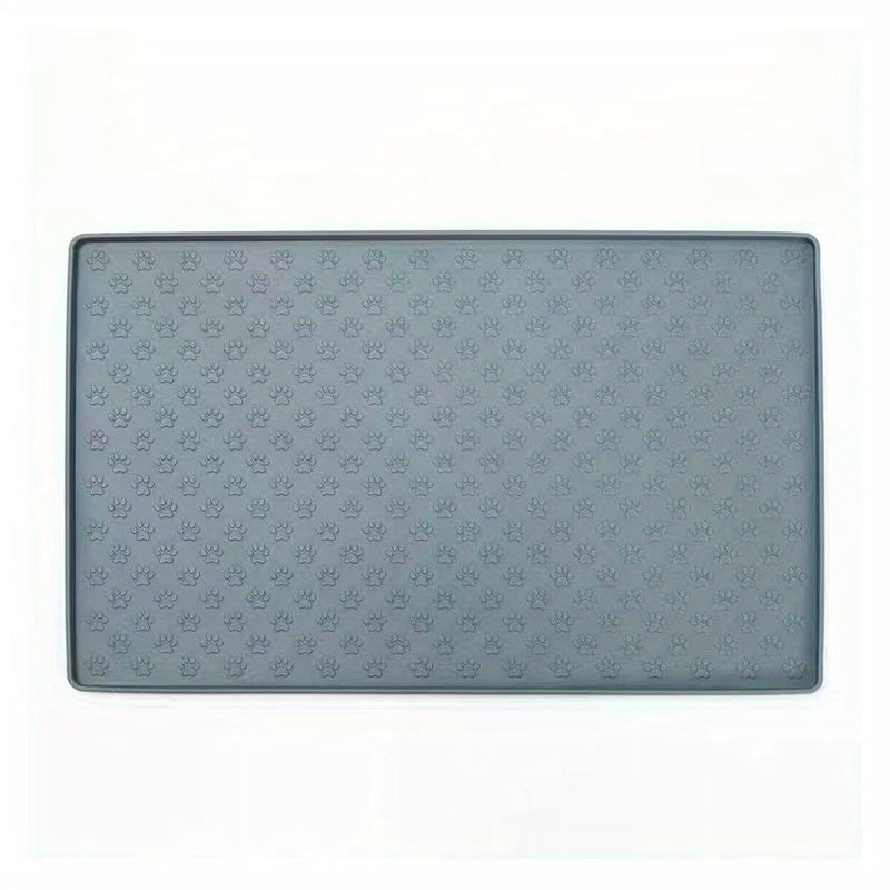 Silicone pet food mat with raised edge.