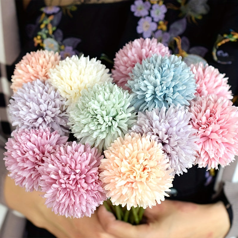 5 artificial chrysanthemum and dandelion flowers for DIY wedding decor.