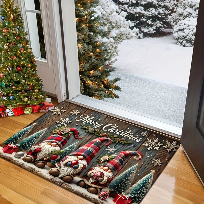 Cozy Christmas Gnome Flannel Door Mat - Luxuriously Thick, Non-Slip & Highly Absorbent Rug for Home Decor, Ideal for Bedroom, Living Room, and Entryway